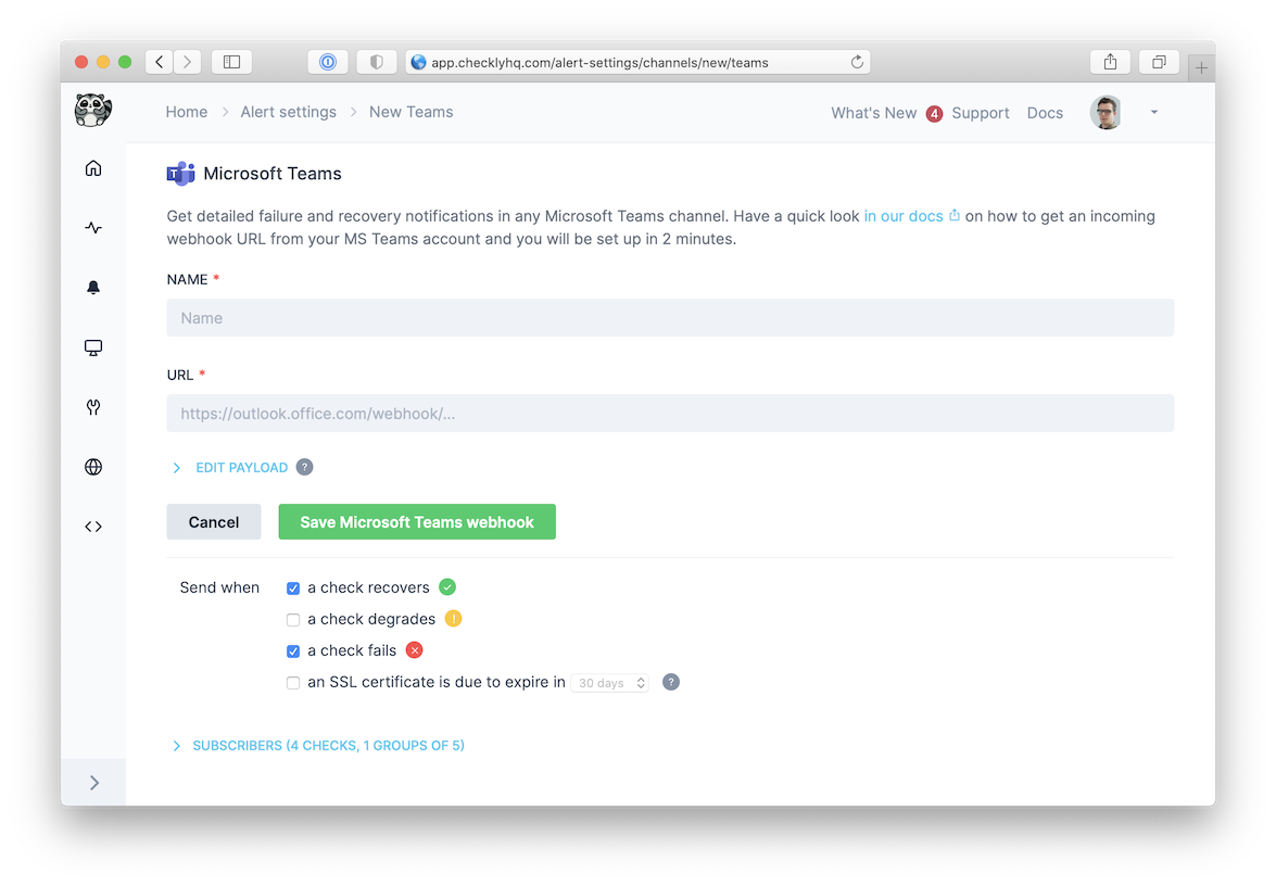 setup checkly msteams integration step 6